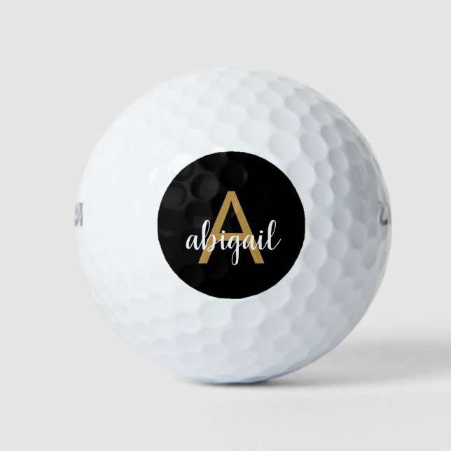 Pelotas De Golf Personalizado Monograma moderno Nombre Girly Gold  (Anverso)