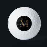 Pelotas De Golf Personalizado Monograma Oro Negro Nombre de guión<br><div class="desc">Personalizado Monograma Oro Negro Elegante Script Nombre Bolas de Golf Personalizadas</div>