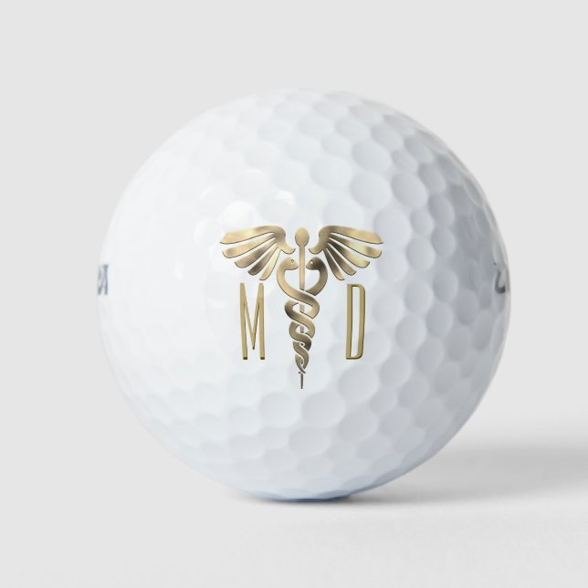 Pelotas De Golf Personalizado Monograma Oro Símbolo médico (Anverso)