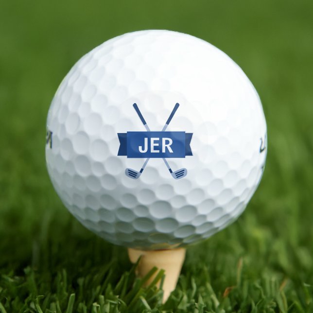 Pelotas De Golf Personalizado Monogrammed Modern Crossed Club Blue (Custom Monogrammed Modern Crossed Club Royal Blue Cool Golf Balls)