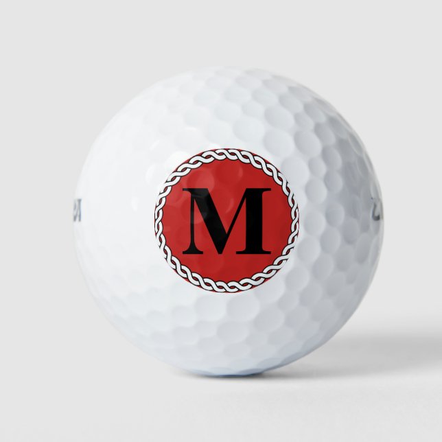 Pelotas De Golf Personalizado Rojo Monogramado Primer Borde (Anverso)