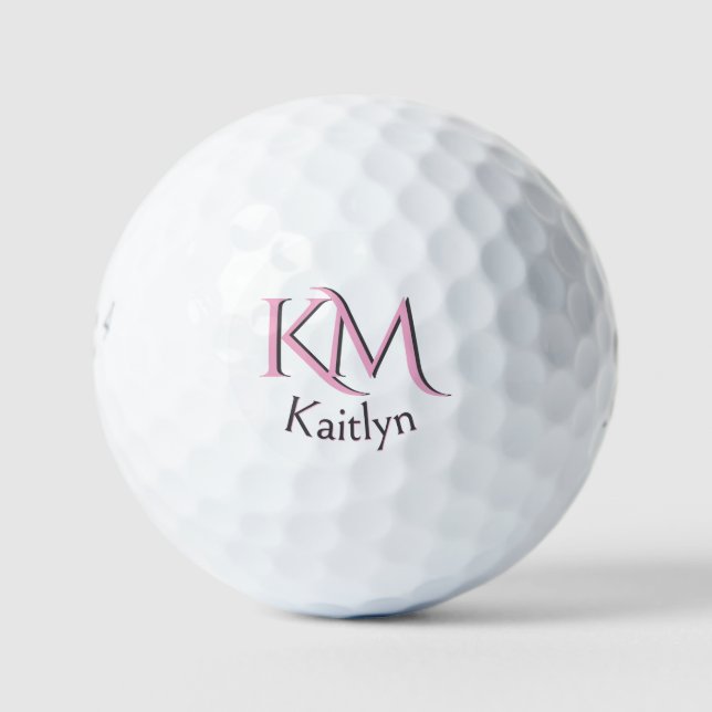Pelotas De Golf Personalizado Rosado Monograma De Dos Láminas Prim (Anverso)