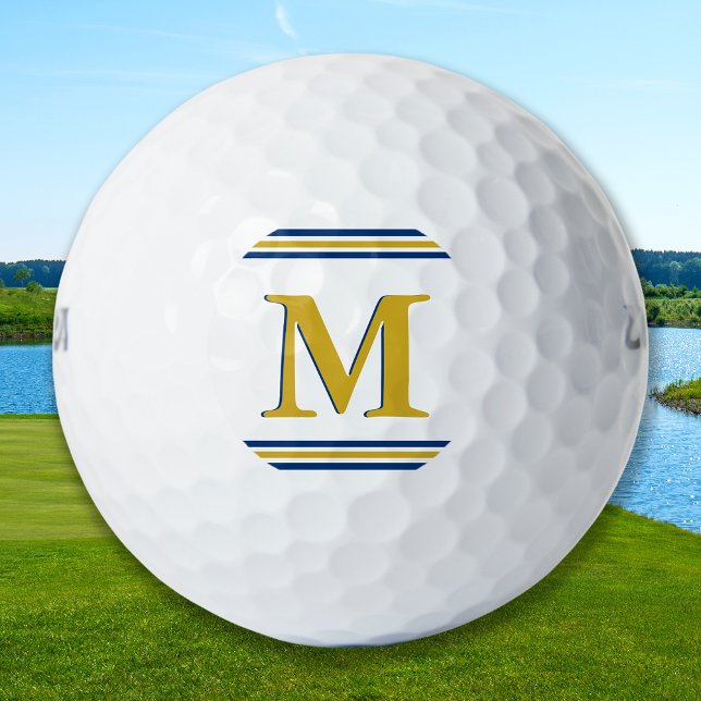 Pelotas De Golf Personalizado Tres bandas Monograma Golfer Oro Azu (Subido por el creador)
