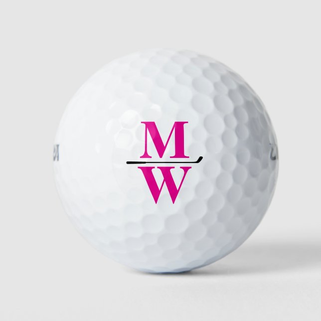 Pelotas De Golf Personalized 2-Initials Pink Monogram  (Anverso)