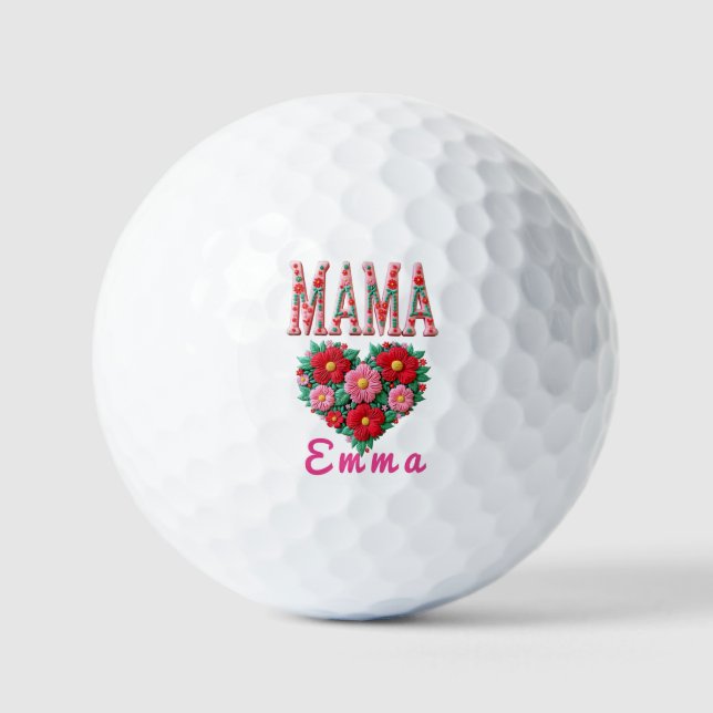 Pelotas De Golf Personalized Mama Heart Floral Custom Gift (Anverso)