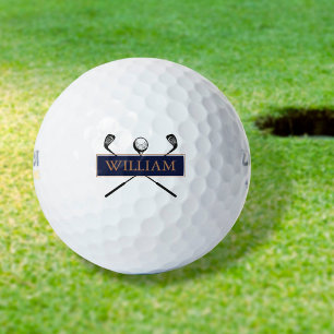 Pelotas De Golf Personalized Name Gold and Navy Blue