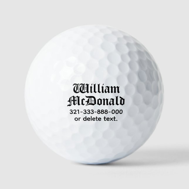 Pelotas De Golf Personalized Name Golf Balls Template GOTHIC 3 (Anverso)