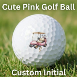Pelotas De Golf Personalized Pink Cute Golf Cart Initial Golf Ball