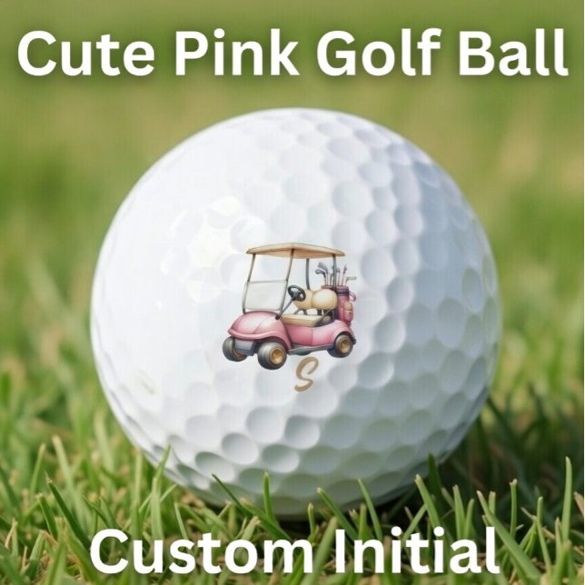 Pelotas De Golf Personalized Pink Cute Golf Cart Initial Golf Ball (Subido por el creador)