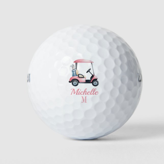 Pelotas De Golf Personalized Pink Watercolor Golf Cart Golfers     (Anverso)