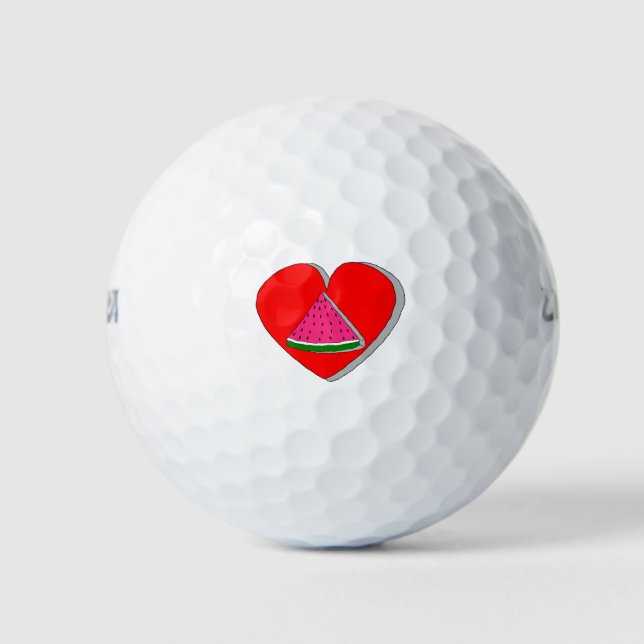 Pelotas De Golf Pieza De sandía Y Dibujo Del Corazón Rojo (Anverso)