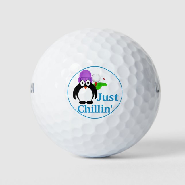 Pelotas De Golf Pingüino Gorra Púrpura, ¡solo Chillin! (Anverso)