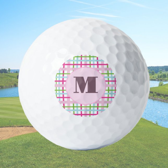 Pelotas De Golf Pink and green preppy plaid custom monogram ladies (Subido por el creador)