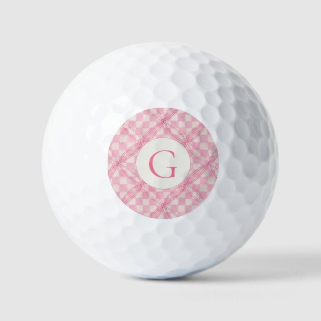 Pelotas De Golf PINK CHECK QUILE Golf Balls + Inicial (Anverso)