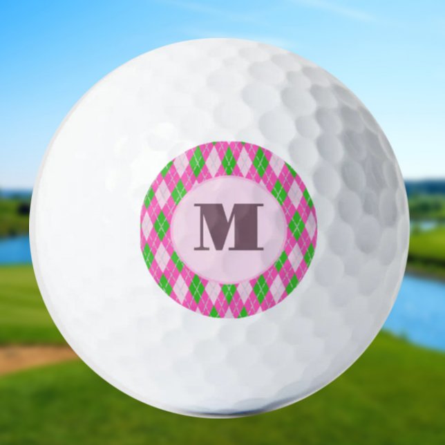 Pelotas De Golf Pink Green preppy argyle custom monogram ladies (Subido por el creador)