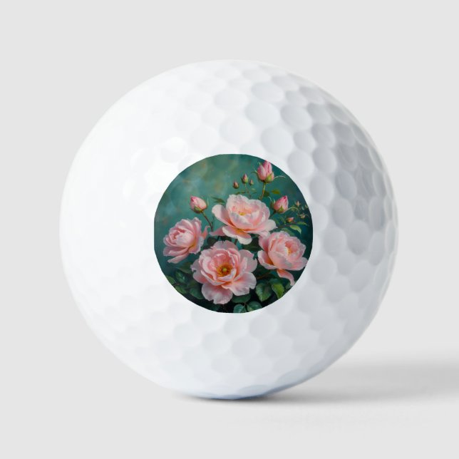 Pelotas De Golf Pink Peonies Artwork on Emerald Green (Anverso)