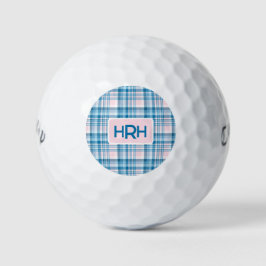 Pelotas De Golf Pink Plaid with Modern Monogram