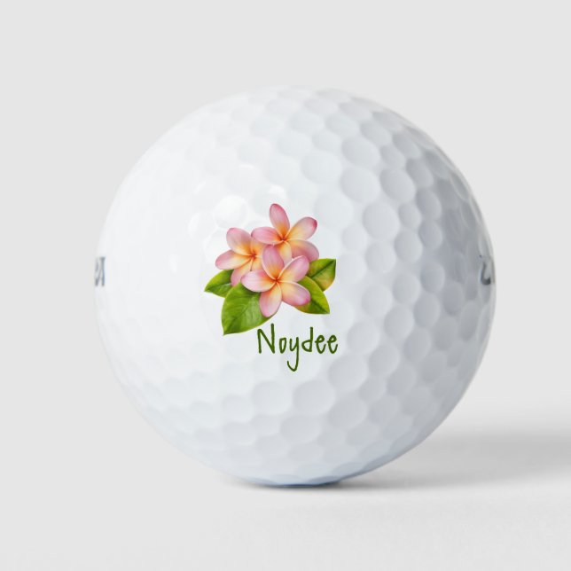 Pelotas De Golf Pink Plumeria Frangipani, your Name, Floral (Anverso)