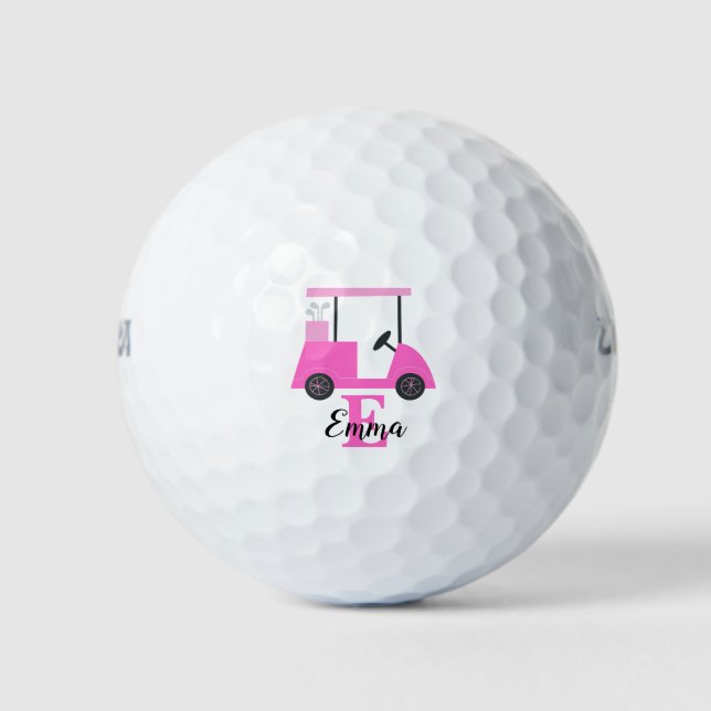 Pelotas De Golf Pink Rose Lady Golf Cart Monogram Name Golf Balls  (Anverso)