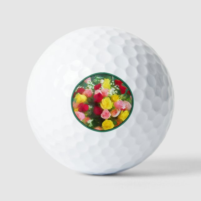 Pelotas De Golf Pintado Rose Bouquet - Arte de Flor Original. (Anverso)