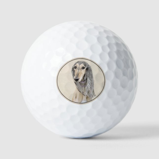 Pelotas De Golf Pintado Saluki (Amanecer) - Arte Perro Original Cu (Anverso)