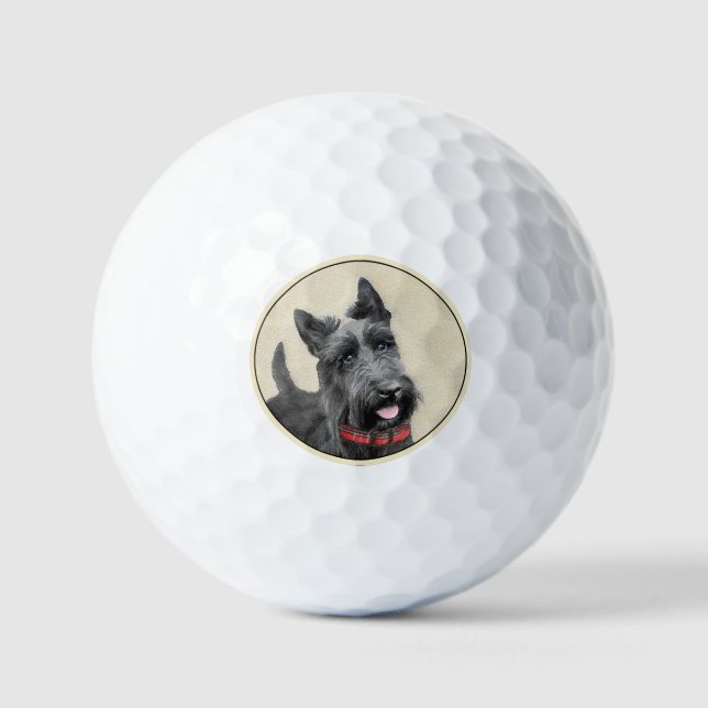 Pelotas De Golf Pintado Terrier Escocés - Arte Perro Original (Anverso)