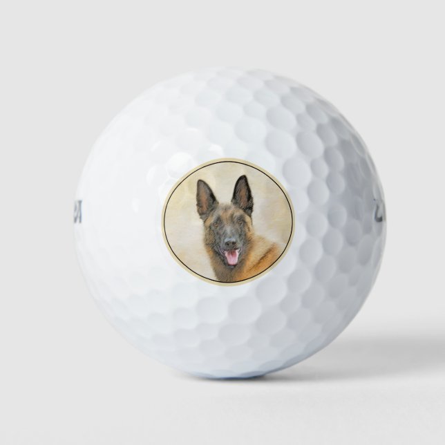Pelotas De Golf Pintura belga malinois - Arte de perro original (Anverso)