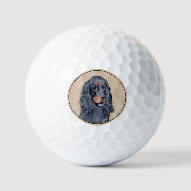 Pelotas De Golf Pintura de Gordon Setter - Arte de Perro Original. (Anverso)