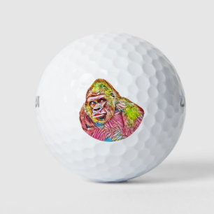 Pelotas De Golf Pintura de gorila amarillo rosa azul