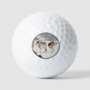 Pelotas De Golf Pintura de Lobos en Nieve - Arte Original de Fauna