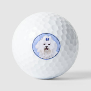 Pelotas De Golf Pintura maltesa - Arte de perro original muy lindo