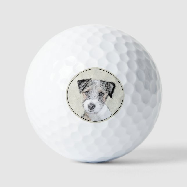 Pelotas De Golf Pintura Rusell Terrier - Arte Perro Original (Anverso)