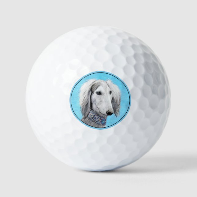 Pelotas De Golf Pintura Saluki (plateada) - Arte Perro Original. (Anverso)