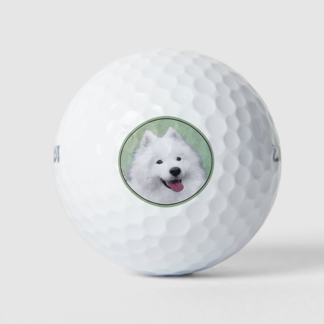Pelotas De Golf Pintura Samoyed - Arte Perro Original Cuto (Anverso)