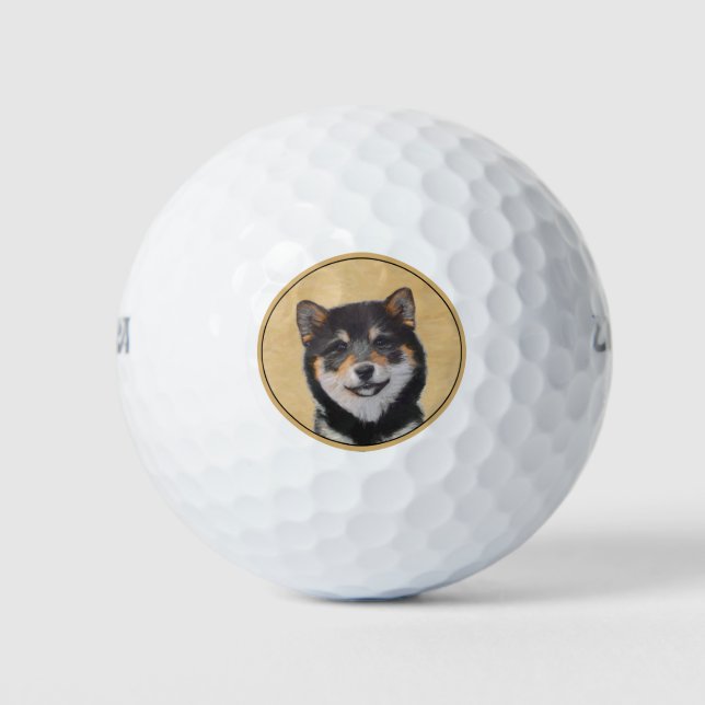 Pelotas De Golf Pintura Shiba Inu (Negro y Tan) - Arte de perro (Anverso)