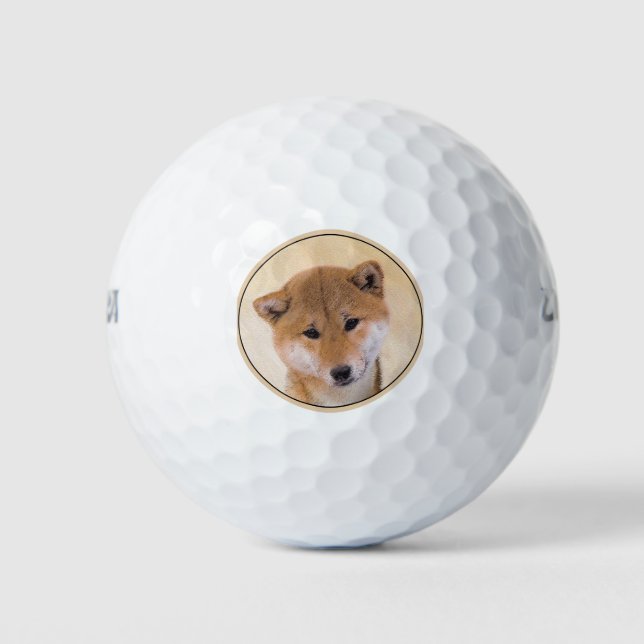 Pelotas De Golf Pintura Shiba Inu (roja) - Arte Perro Original (Anverso)