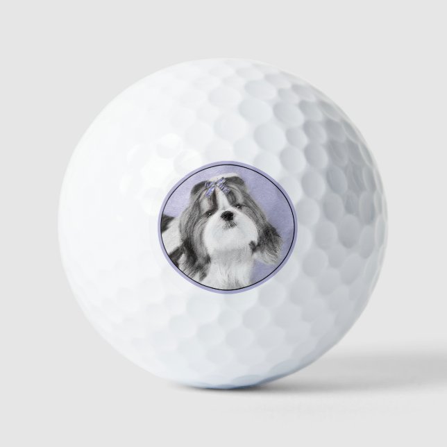 Pelotas De Golf Pintura Shih Tzu - Arte Perro Original. (Anverso)