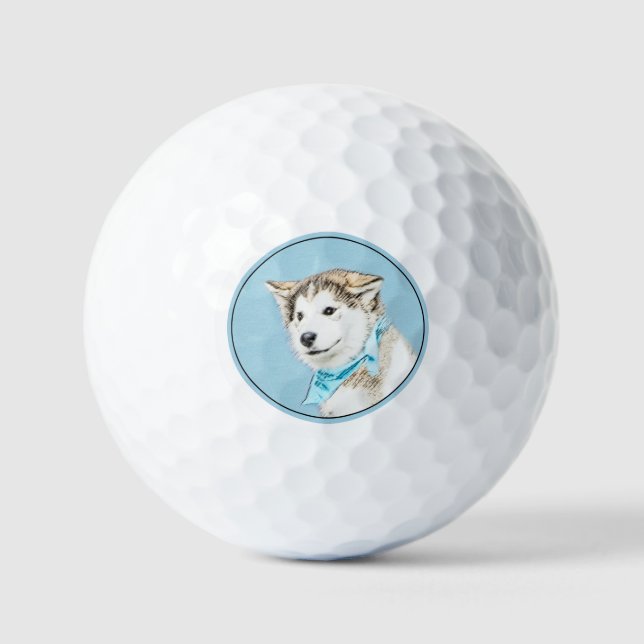 Pelotas De Golf Pintura siberiana Husky de pipa - Arte original de (Anverso)