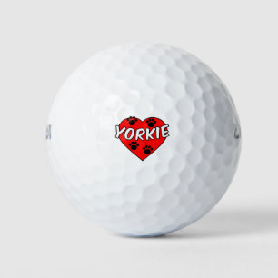 Pelotas De Golf Pinturas De Pata De Perro Yorkie Y Corazón Rojo