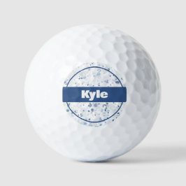 Pelotas De Golf Placa gris brillante brillante azul con nombre
