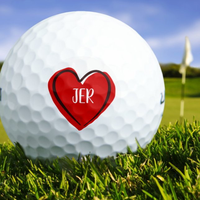 Pelotas De Golf Plantilla de corazón moderna Iniciales monogramada (Modern Heart Template Custom Monogrammed Initials Red Golf Balls)