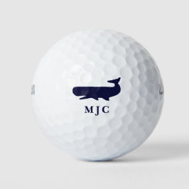 Pelotas De Golf Plantilla de nombre de monograma personalizado azu