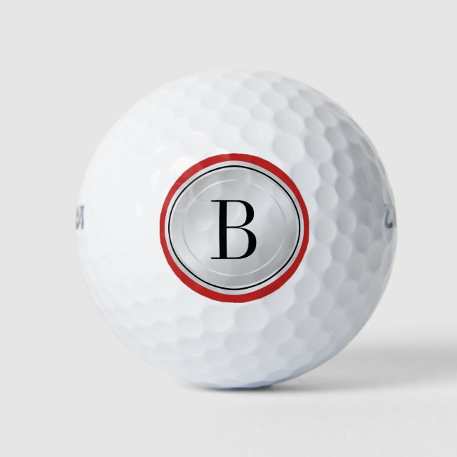 Pelotas De Golf Plata Rojo y Negro con tu monograma (Anverso)