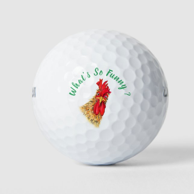 Pelotas De Golf Playful Golf Balls Surprised Curious Rooster (Anverso)