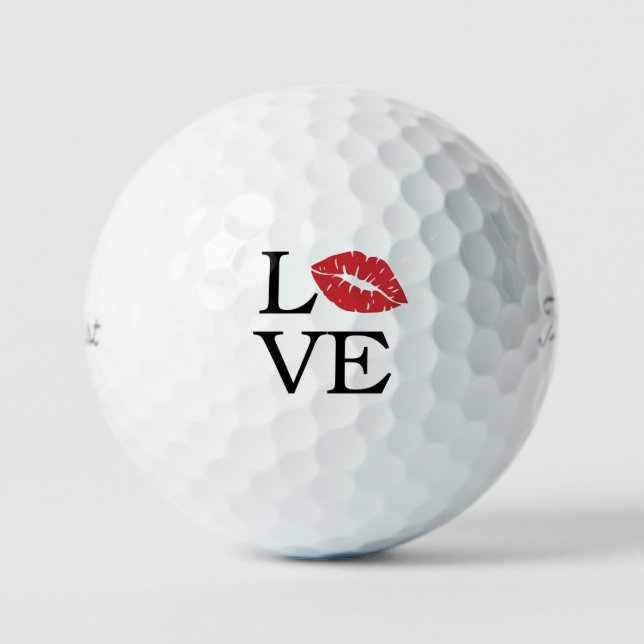 Pelotas De Golf Playful 'LOVE' Red Lips Flirty Modern Romance Gift (Anverso)