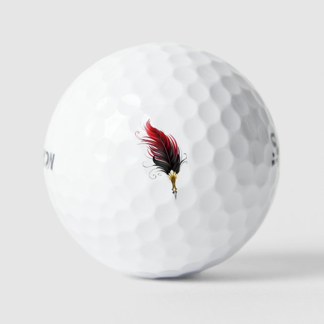 Pelotas De Golf Pluma de plumas rojas con nido de oro (Anverso)