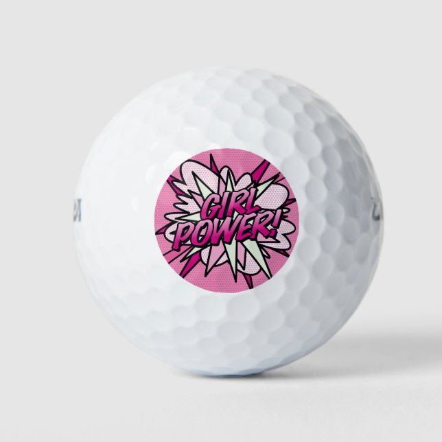 Pelotas De Golf PODER FEMENINO Diversión Retro Libro Cómic Rosa (Anverso)