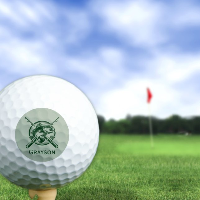 Pelotas De Golf Polo y pescado verde personalizado (Green Fisherman Poles and Fish personalized Golf Ball)