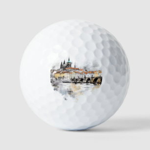 Pelotas De Golf Praga antigua, acuarela del puente de Carlos