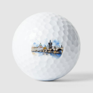 Pelotas De Golf Praga antigua, acuarela del puente de Carlos
